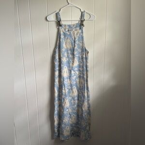 Match Blue and Cream Floral Linen Dress